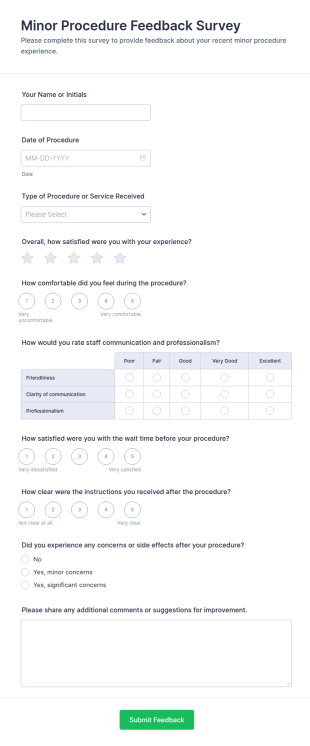 Minor Procedure Feedback Survey Form Template