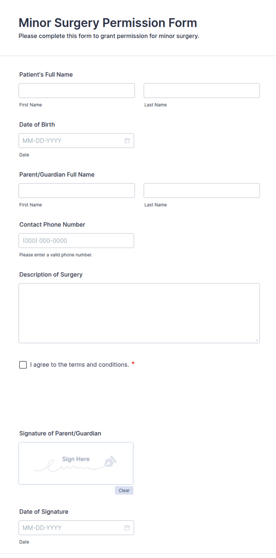 Minor Surgery Permission Form Template | Jotform
