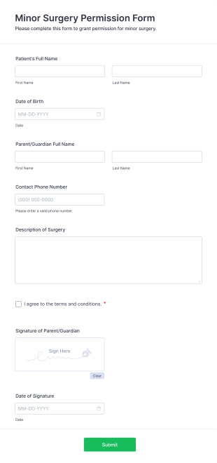 Minor Surgery Permission Form Template