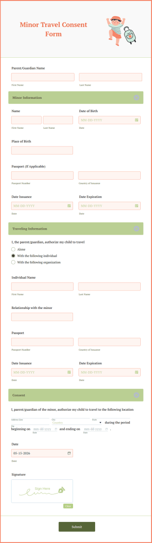 Minor Travel Consent Form Template