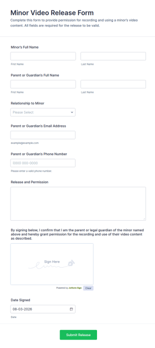 Minor Video Release Form Template
