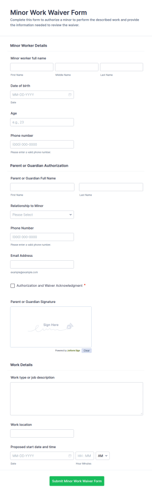 Minor Work Waiver Form Template