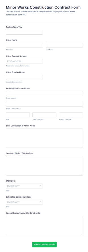 Minor Works Construction Contract Form Template