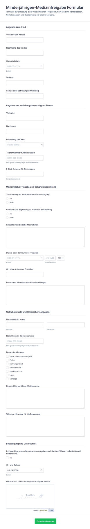 Minoritär Medizinische Freigabeformular