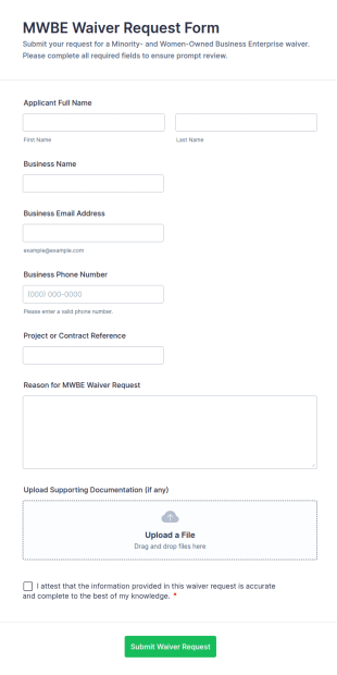 Minority And Women Owned Business Enterprise (MWBE) Waiver Request Form Template