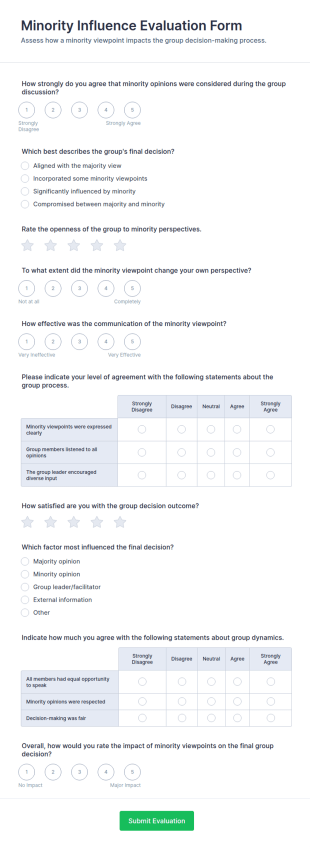 Minority Influence Evaluation Form Template