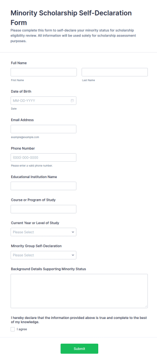 Minority Scholarship Self Declaration Form Template