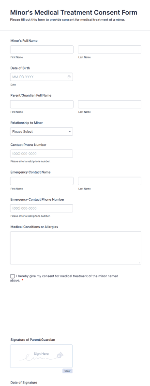 Minor's Medical Treatment Consent Form Template