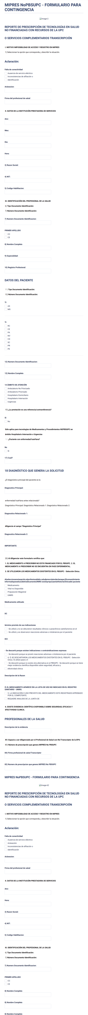 MIPRES NoPBSUPC FORMULARIO PARA CONTINGENCIA