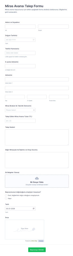 Miras Avansı Talep Form Şablonu