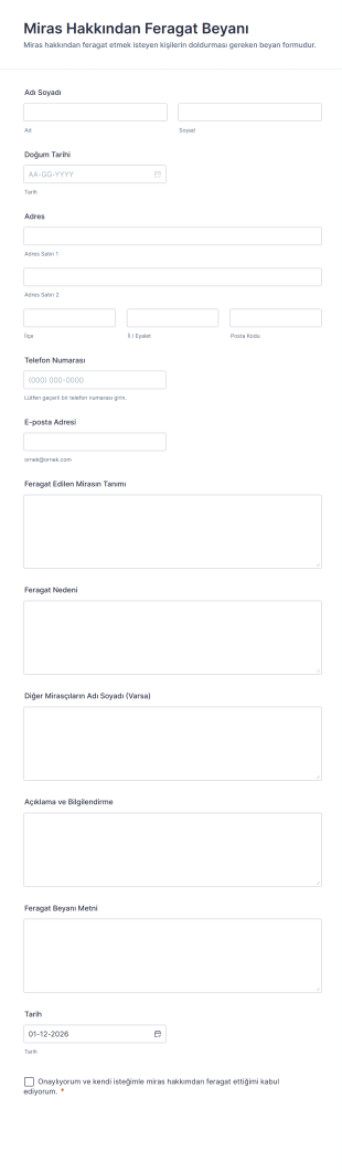 Miras Hakkından Feragat Beyanı Form Template