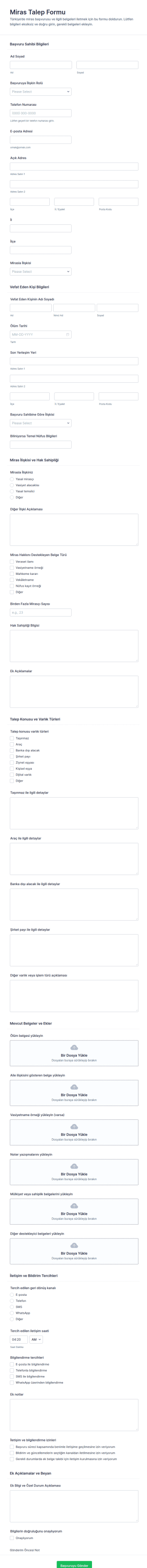 Miras Talep Form Şablonu