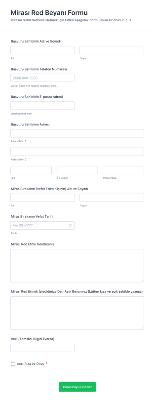 Mirası Red Beyanı Form Şablonu