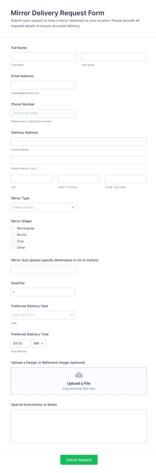 Mirror Delivery Request Form Template