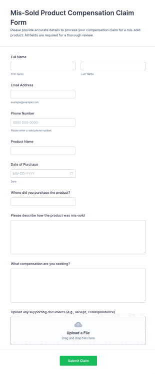 Mis Sold Product Compensation Claim Form Template