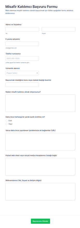 Misafir Katılımcı Başvuru Form Şablonu