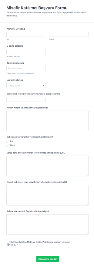 Misafir Katılımcı Başvuru Form Şablonu