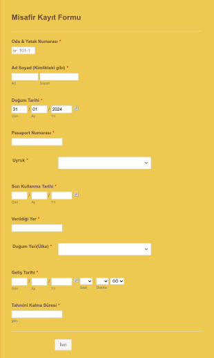 Misafir Kayıt Form Template
