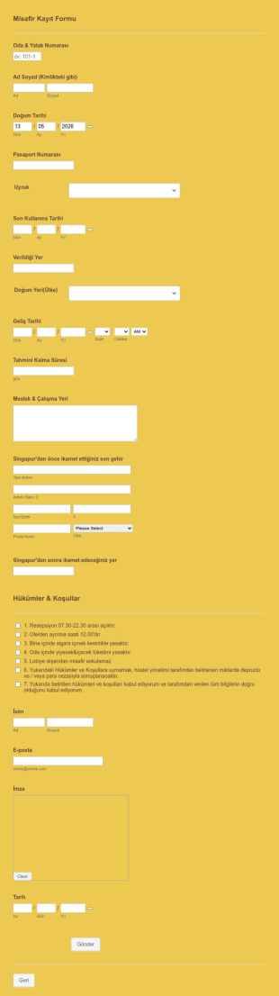 Misafir Kayıt Form Şablonu