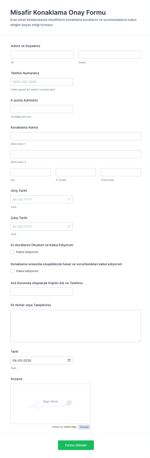 Misafir Onay Form Şablonu