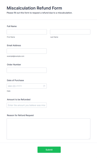 Miscalculation Refund Form Template
