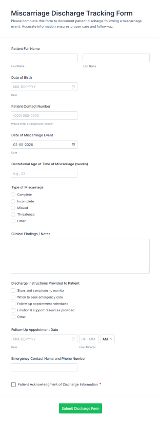 Miscarriage Discharge Tracking Form Template