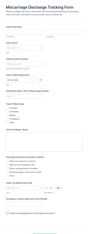Miscarriage Discharge Tracking Form Template