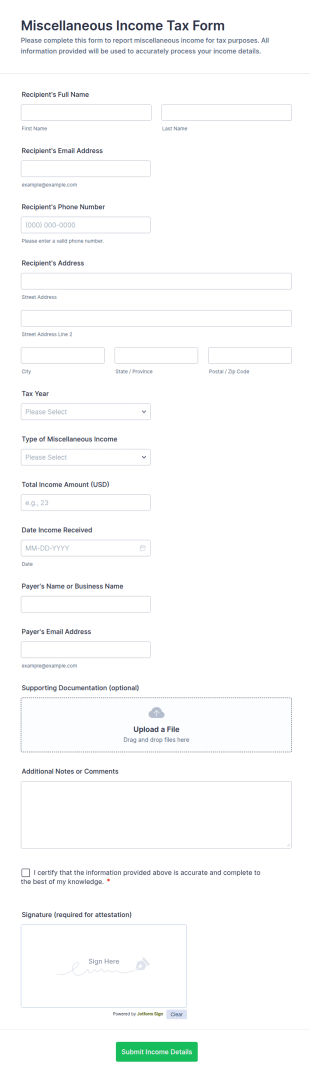 Miscellaneous Income Tax Form Template