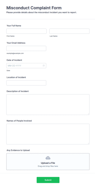 Misconduct Complaint Form Template