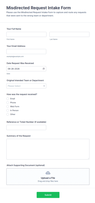 Misdirected Request Intake Form Template