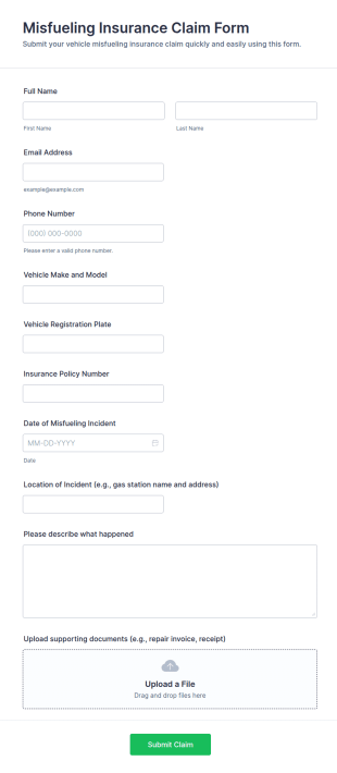 Misfueling Insurance Claim Form Template
