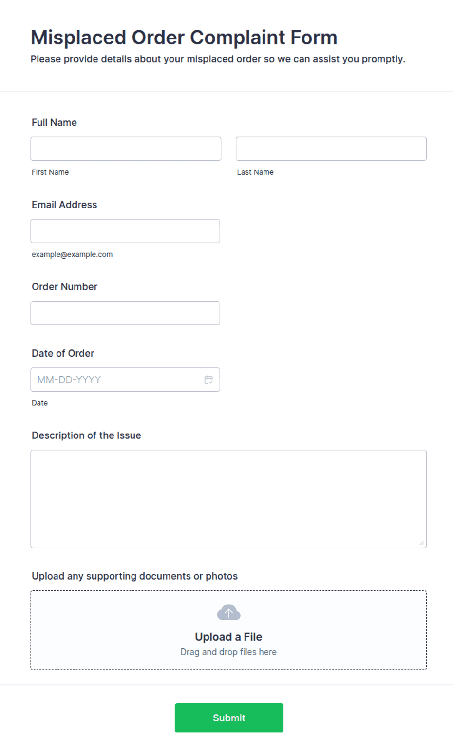 Misplaced Order Complaint Form Template | Jotform