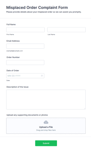 Misplaced Order Complaint Form Template