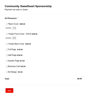 Miss Mill Creek Community Sweetheart Cash Check Form Template