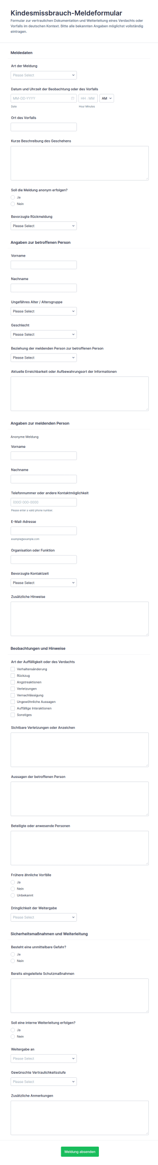 Missbrauchsbericht Für Kinder Meldeformular