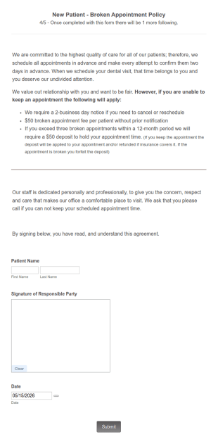 Missed Appointment Policy Acknowledgement Form Template
