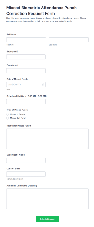 Missed Biometric Attendance Punch Correction Request Form Template