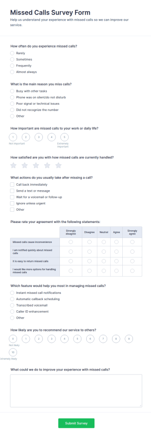 Missed Calls Survey Form Template