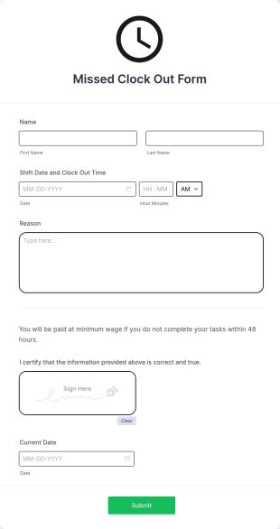 Missed Clock Out Form Template