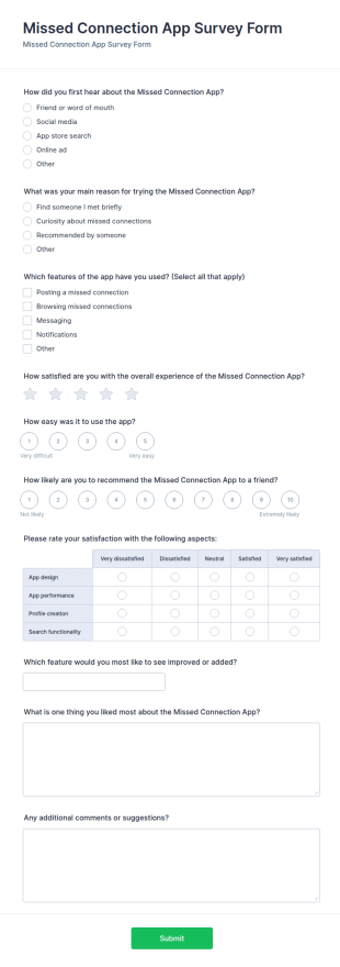 Missed Connection App Survey Form Template