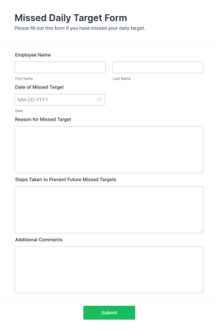 Missed Daily Target Form Template