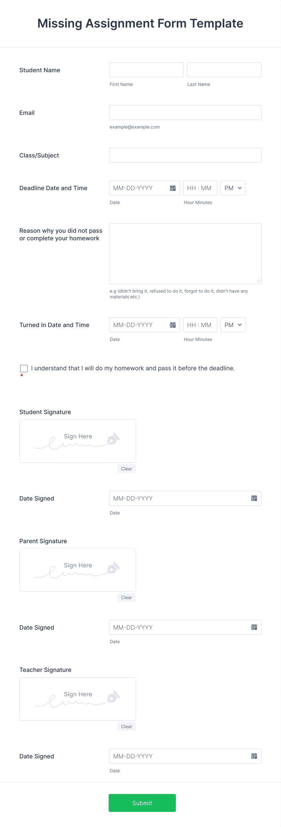 Missing Assignment Form Template | Jotform
