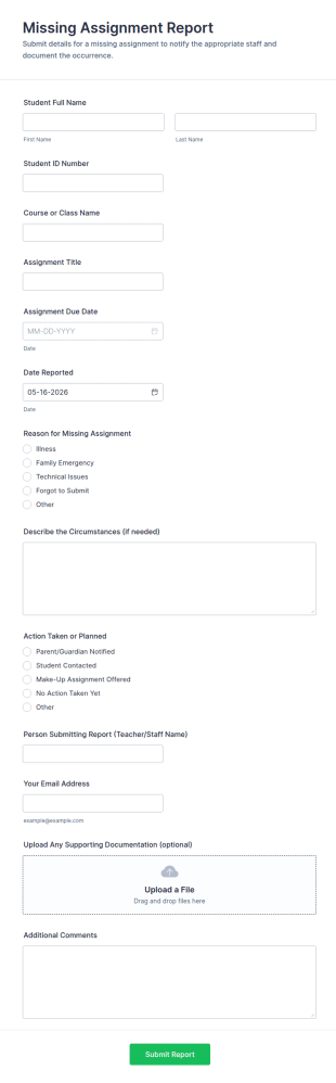 Missing Assignment Report Form Template