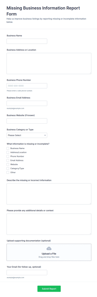 Missing Business Information Report Form Template