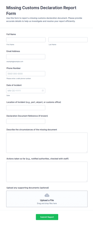 Missing Customs Declaration Report Form Template
