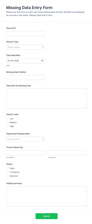 Missing Data Entry Form Template