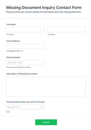 Missing Document Inquiry Contact Form Template