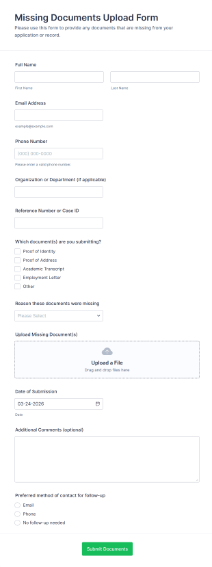 Missing Documents Upload Form Template