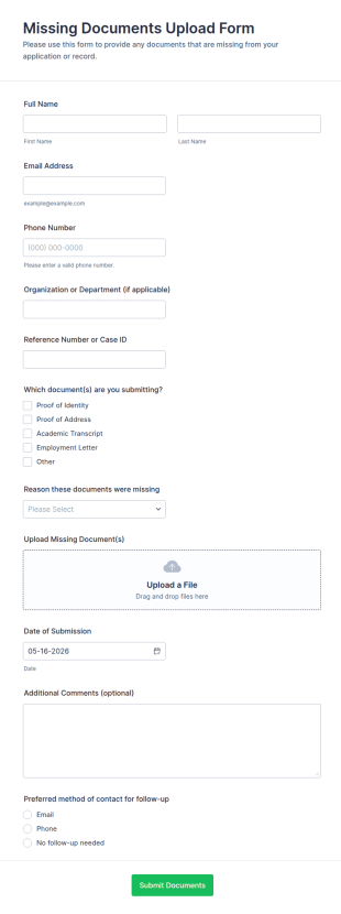 Missing Documents Upload Form Template