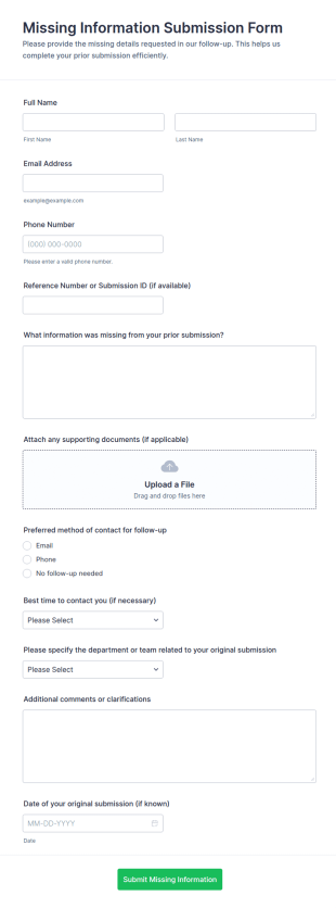 Missing Information Submission Form Template